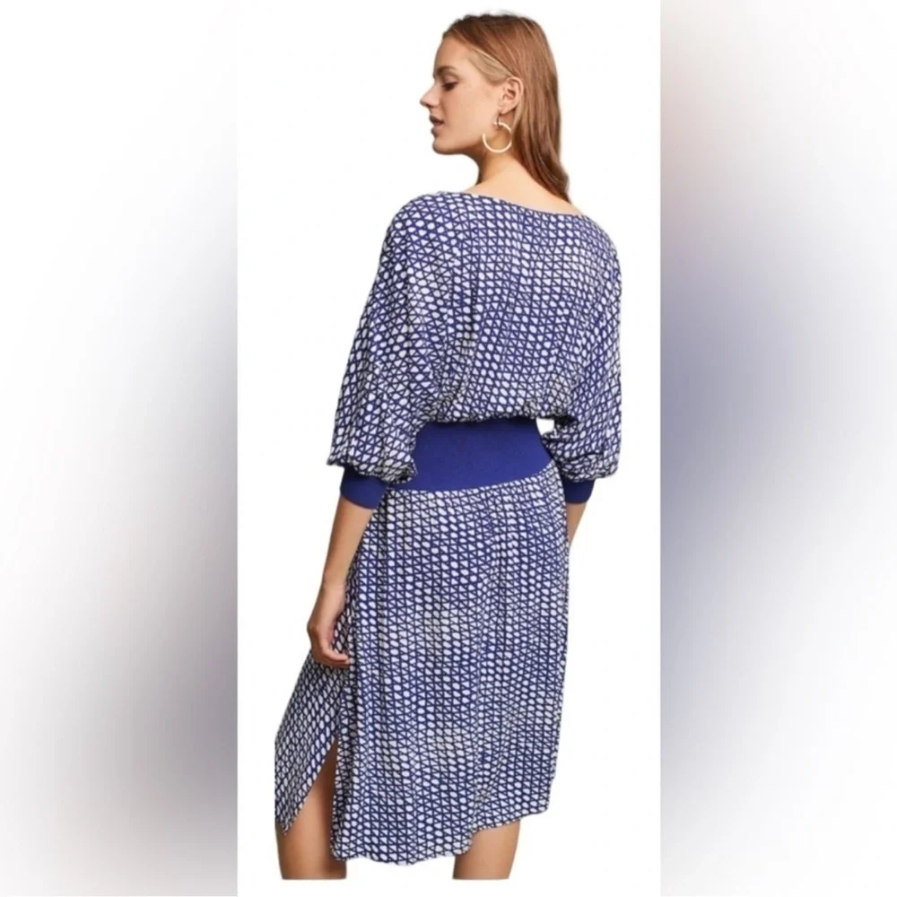 Anthropologie Maeve Gemma Blue Geometric Print Dolman Sleeve Dress